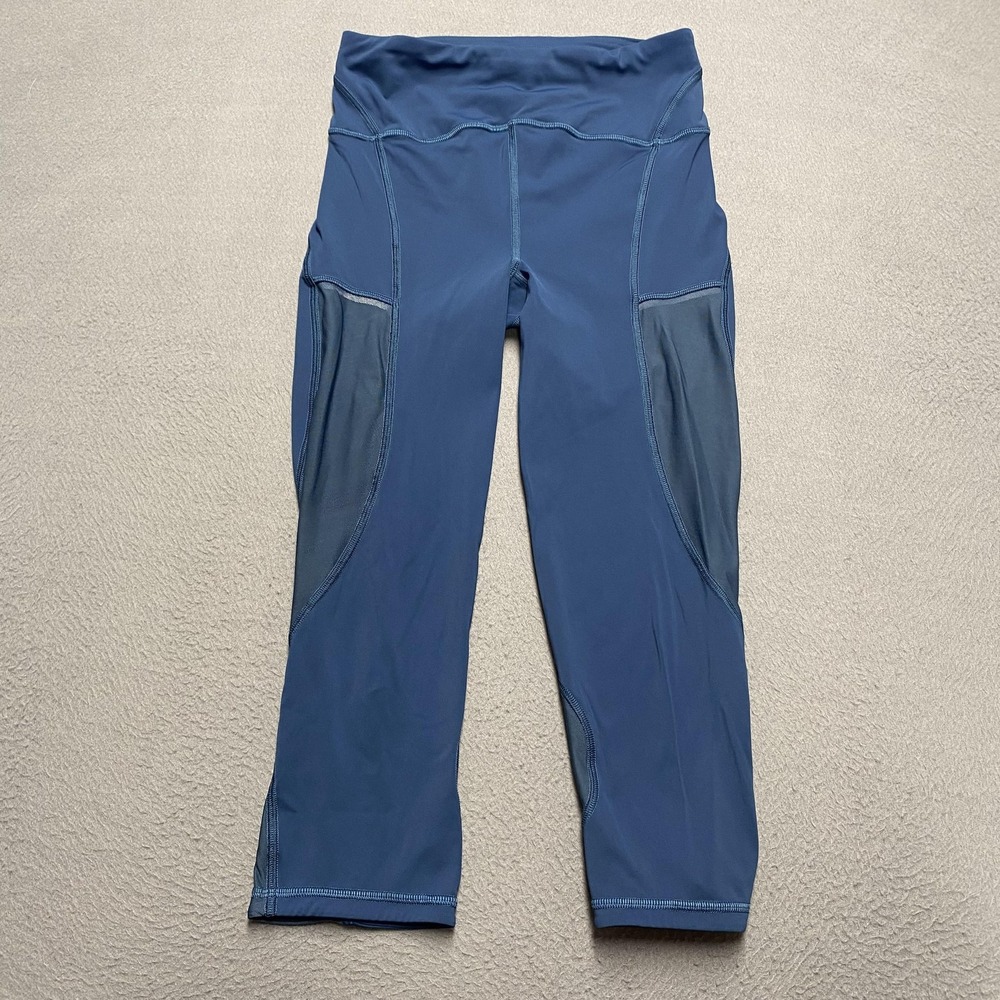 Lululemon Pants Womens 4 Blue Crop Leggings Mesh Panels Running Capri Back‎ Zip